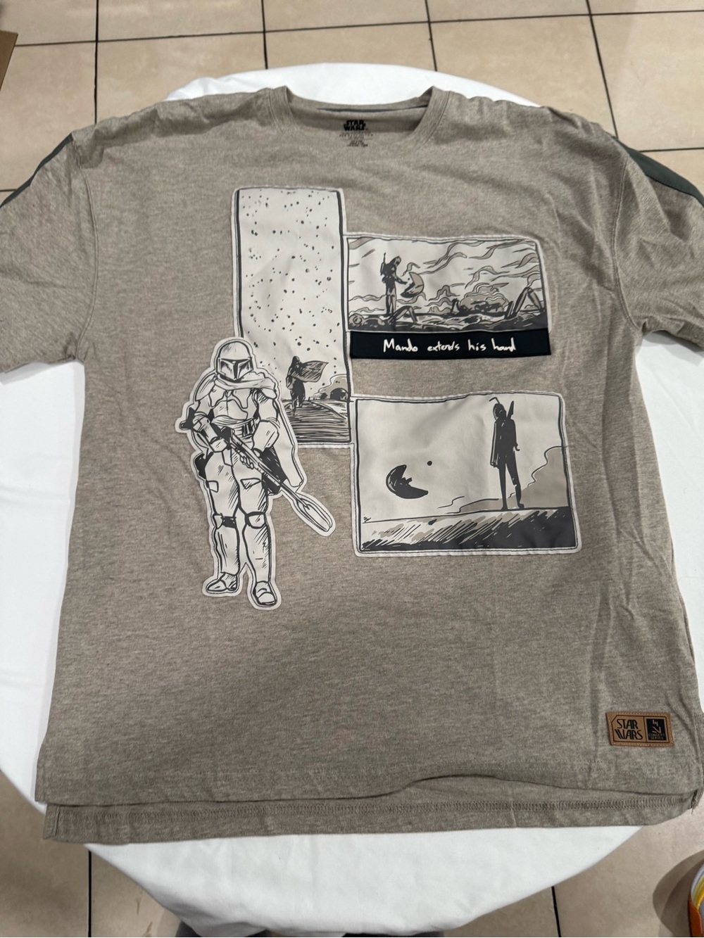 Star Wars Men’s Mandalorian Graphic Tee - Taupe with Black & White